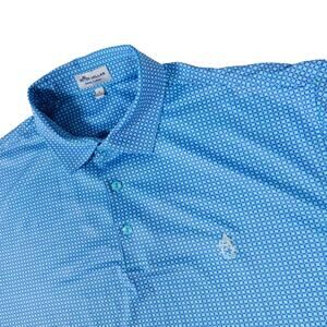 Peter Millar Geometric A CC 1925 Blue Performance Stretch Golf Polo Shirt Large